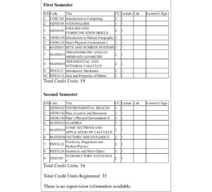 ABU 100 level Computer-Science course registration form